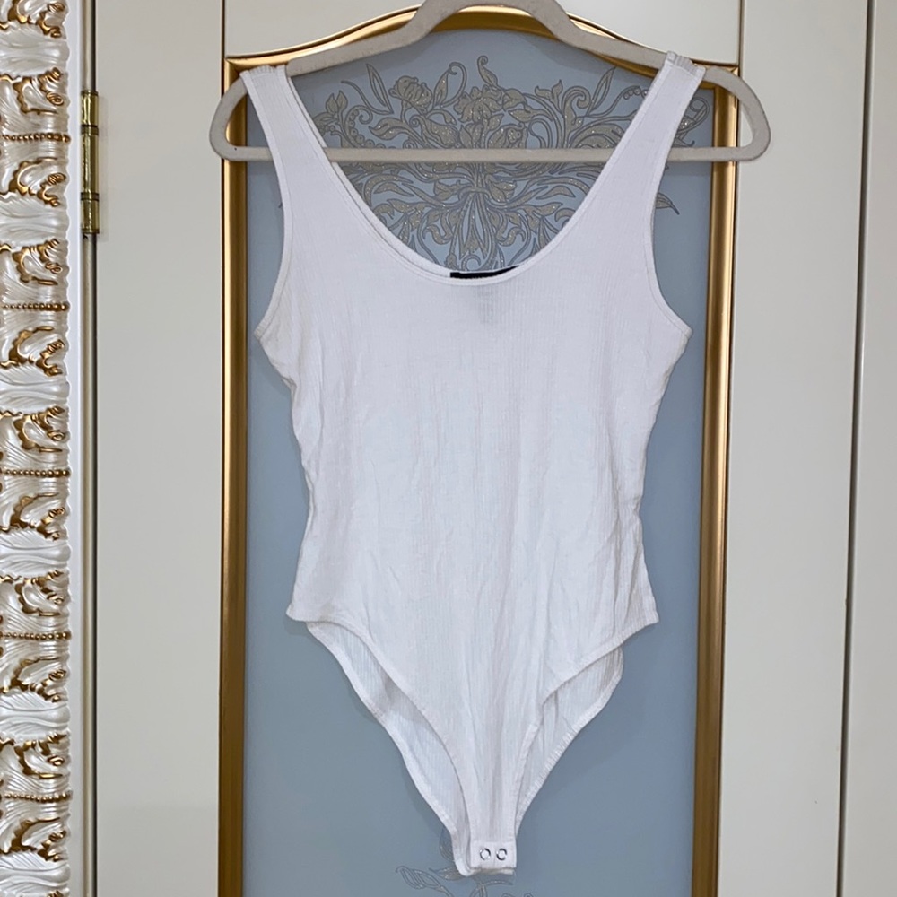Forever 21 White Ribbed Tank Bodysuit